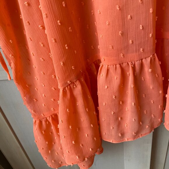 ASOS Curve Coral Ruffle Chiffon Sheer Dobby Tunic Dress Swim Cover Up 18 - Picture 6 of 12